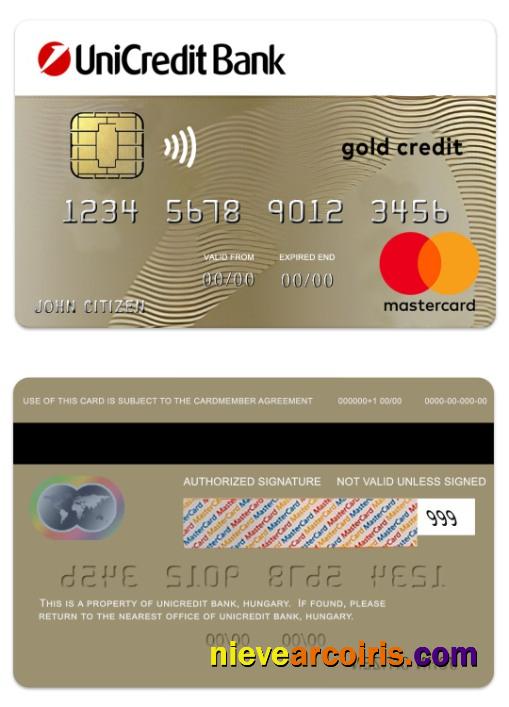 Hungary UniCredit Bank gold credit mastercard